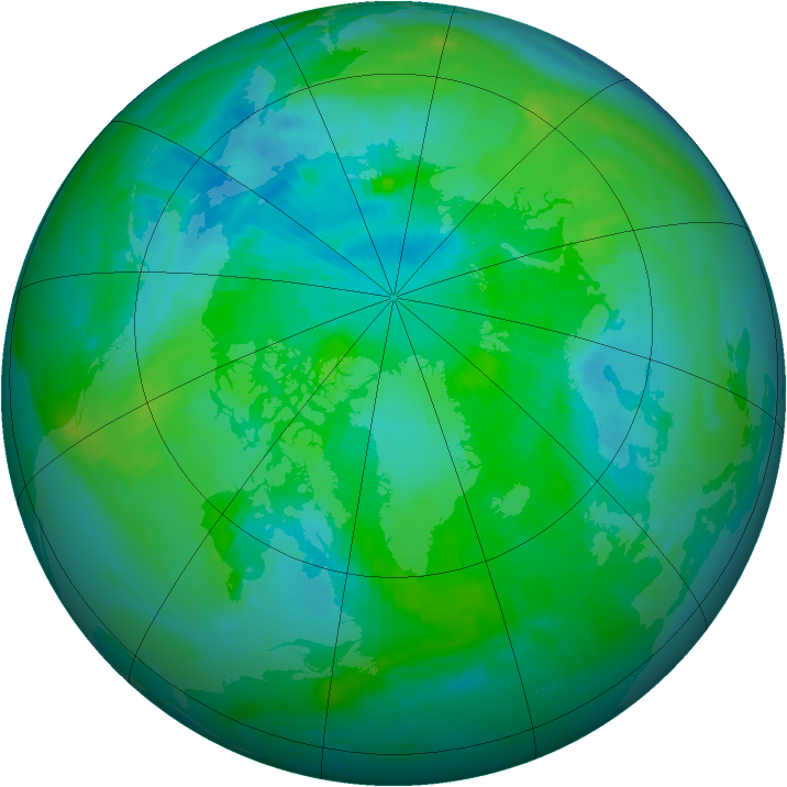 Arctic ozone map for 20 August 1996